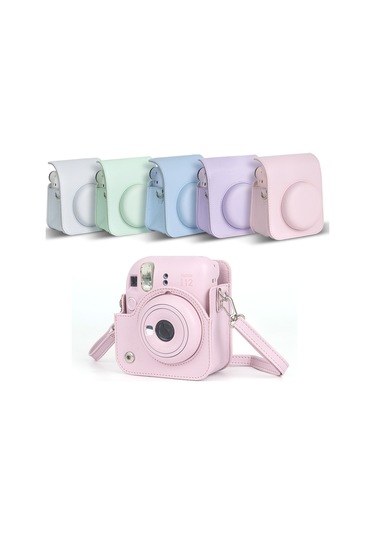 Sones Fujıfılm İnstax Mini Uyumlu 12 Uyumlu Uyumlu Tam Vücut Deri Kılıf Kamera Çantası Askılı Mor