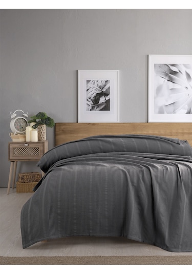 Çift Kişilik Waffle Pike 210x230cm, %100 Pamuk, Petek Tasarım, Antrasit Antrasıt Antrasit