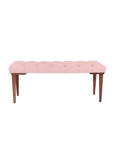Gazzini Classic Retro Gürgen Ayak Chester Model Kapitoneli Pembe Puf Bench - Ceviz Ayak