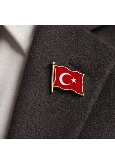 Dalgalı Bayrak Rozet Türk Bayrağı Yaka Rozeti Altın - 2 Adet Altın