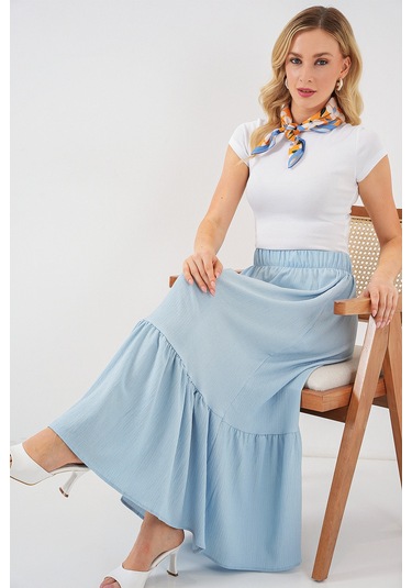 1886 Uzun Örme Etek - Açık Mavi Açık Mavi