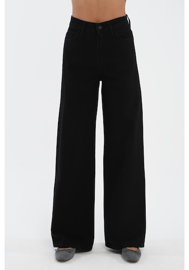 Cross Jeans Weslie Yüksek Bel Fermuarlı Wideleg Fit Jean Kadın Pantolon - Siyah  C 4530-076 Siyah