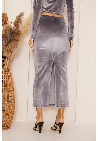 Kadın Antrasit Kadife Maxi Boy Etek Dm2026 Antrasit