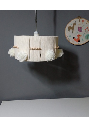 Ekru Makrome Avize Çocuk Odası Avize Bebek Odası Avize Aydınlatma Ahşap Boncuk E27 Duy Ekru