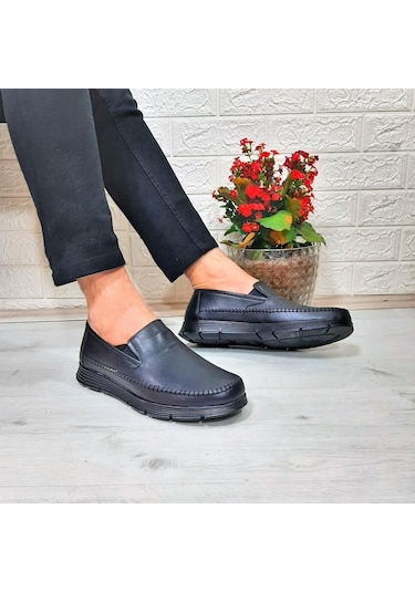 Fiyra Fth01 Siyah-siyah Hakiki Deri Fuspetli Erkek Günlük Ayakkabı 001