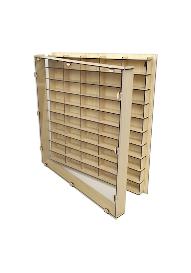 Şeffaf Kapaklı Ahşap Hobi Araba Rafı