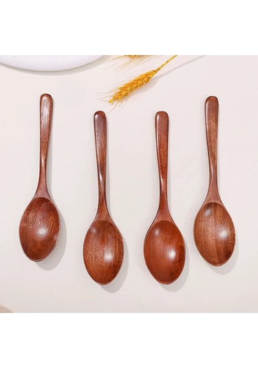 Yifomall 10'lu Ahşap Uzun Saplı Yemek Kaşığı Seti - Doğal Nanmu Ağacı, 18.5cm Diğer