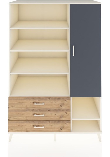 Kronos Dolap 9 Raflı 3 Çekmeceli Tek Kapaklı 132x59x195 Aytaşı-antrasit/çam Antrasıt/atlas Çam