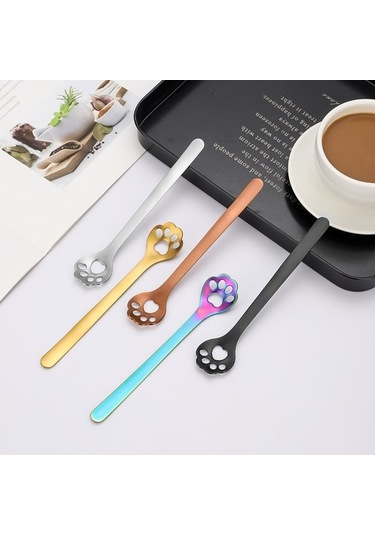 Dancemonkey 10 Adet 304 Çelik Kedi Pençesi Kaşık Kahve Karıştırma Kaşığı Çok Renkli