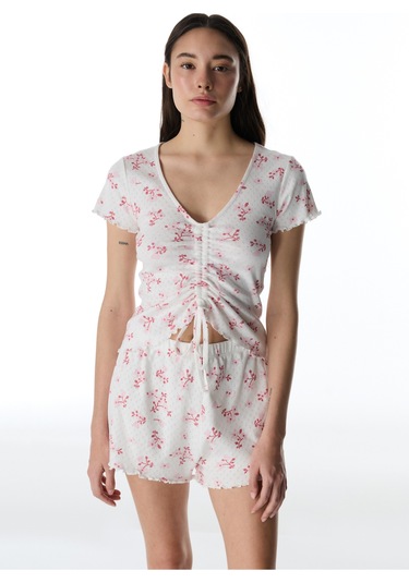 Penti Pembe Blossom Pointel Tişört Pijama Üstü