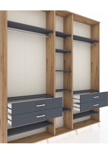 Arges Dolap 11 Raflı 4 Çekmeceli 2 Askılı 220x30x243 Çam-antrasit/antrasit Antrasıt/antrasıt