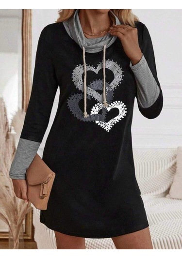 Kadın Uzun Kollu Balıkçı Yaka Bağcıklı Iki Iplik Elbise Siyah