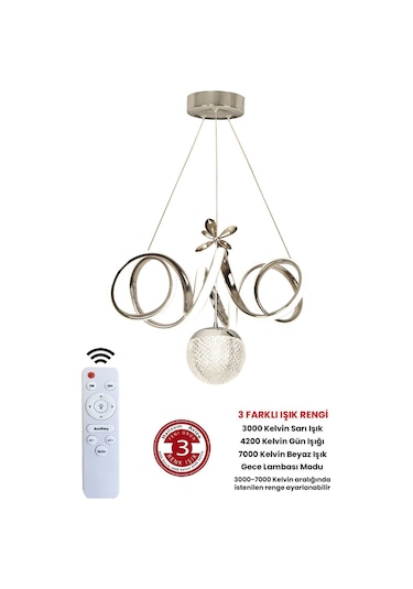 Ransom Toplu Kumandalı Krom Gümüş Dimmerli Ledli Kıvrım Avize Gri