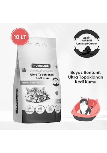 Foodline Aktif Karbonlu İnce Taneli Bentonit Topaklaşan Kedi Kumu 2 x 10 L