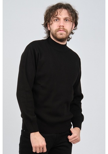 Ateş Triko Erkek Yarım Balıkçı Yaka Düz Kazak 6091024 Siyah Siyah