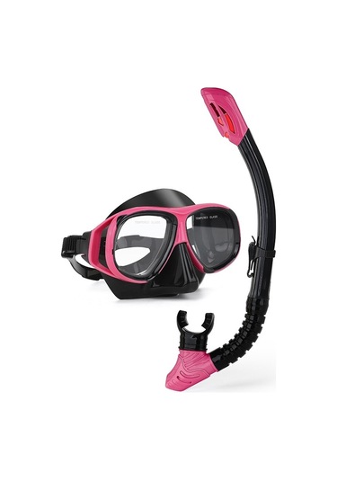 Profesyonel Şnorkel İki Parçalı Silikon Tam Kuru Şnorkel Büyük Çerçeve Sis Geçirmez Dalış Gözlüğü Seti Kırmızı