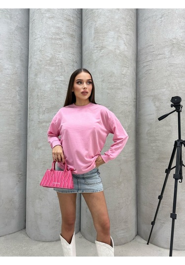 Düz Renk Kadın Sweatshirt Pembe