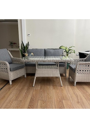 S Collection Bahçe Mobilyası Bahçe Takımı Oturma Grubu 4 Kişilik Bej