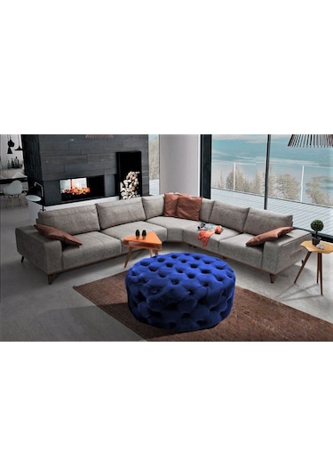 Yuvarlak Chester Model Kapitoneli Oval Orta Puf- Modern Puf