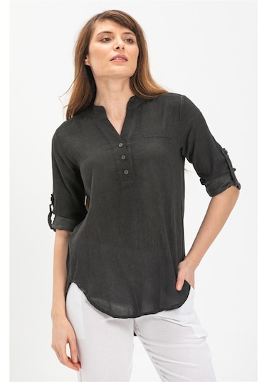 Uzun Kol Şile Bezi Akasya Bluz Füme Fm