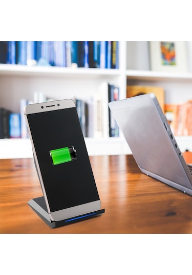 Leshp Led Gösterge Işığı İki Coiils Akıllı Telefon Hızlı Kablosuz Şarj Pedi -siyah