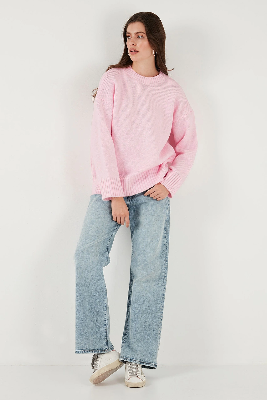 Lela Regular Fit Bisiklet Yaka Basic 2'Li Paket Triko Bayan Kazak 4616213S2 Toz Pembe-Antrasit