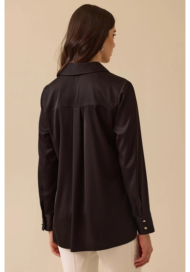 Seçil Kadın Gizli Düğmeli Saten Gömlek 0038 Siyah Siyah