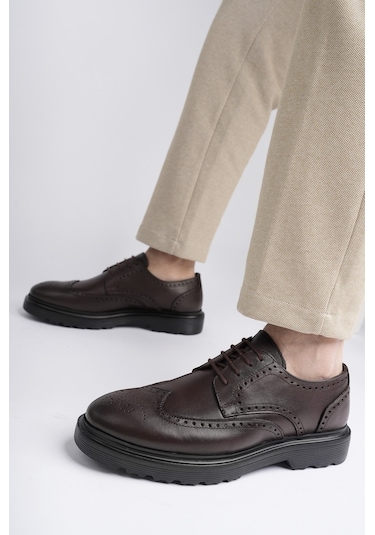 Muggo Andre Garantili Klasik Hakiki Deri Bağcıklı Ortopedik Erkek Casual Ayakkabı Kahverengı Kahverengi
