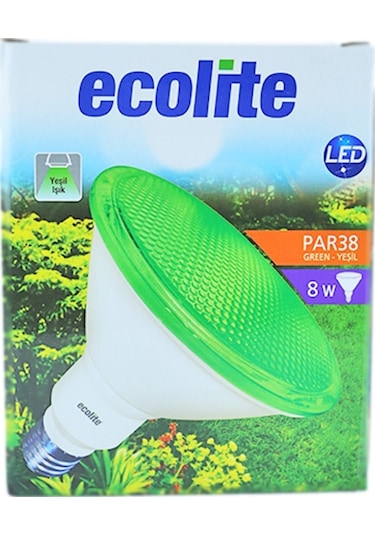 Ecolite 8W 220-240V E27 Par38 Yeşil Cam Led Ampul