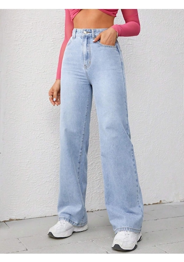 Straight Kadın Denim Pantolon Açık Yıkamalı Mavi