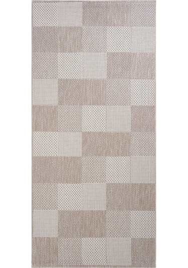 Cool Halı Grande 01 Bej Balkon Kilimi Dama Desen Halı İnce Antre Halısı Kaymaz Tabanlı Mutfak Kilimi