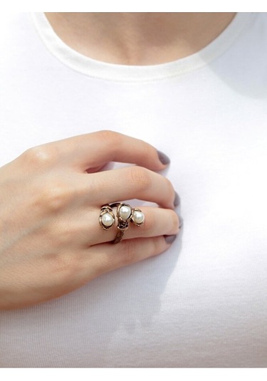 Doğal Taş 3'lü Sedef Doğal Taşlı Işlemeli Ayarlanabilir Kadın Yüzük Euy8s