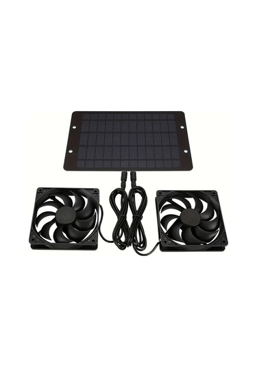 Dashanshop Siyah 10w 12v Güneş Enerjili Çift Fan Kümes Sera Dolap Hayvan Evi Pencere Havalandırma