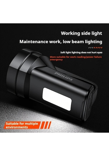 Xuweiwei Philips El Feneri Şarj Edilebilir Ultra Uzun Ömürlü Siyah Büyük Kapasiteli Taşınabilir Arama Lambası Açık Hava Acil Aydınlatma Siyah-