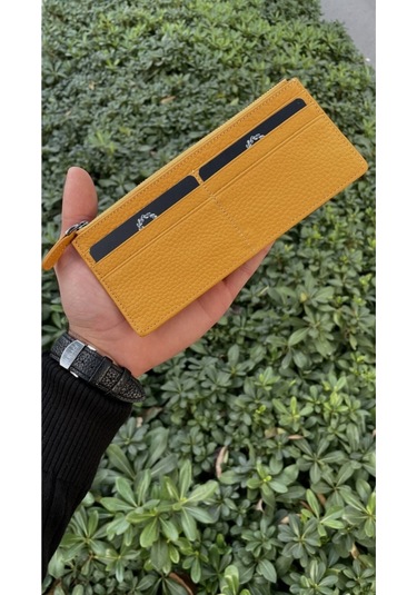 Yellow Peony Hakiki Deri Telefon Cüzdanı Sarı