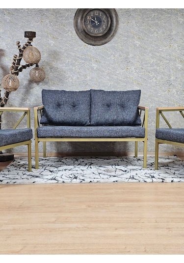 Gold Boyalı Bahçe - Balkon - Mutfak Çay Seti Takımı Bahçe Koltuk 001