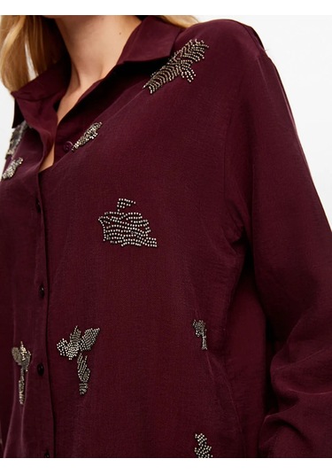 Faik Sönmez Boncuk Nakış Detaylı Tenselli Kadın Gömlek W26gml010 Mürdüm