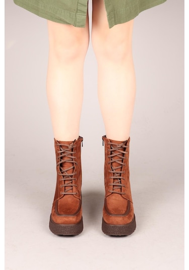 Tullıa Bağcıklı Süet Topuklu Kadın Bot Tarçın-7702 Yeşil