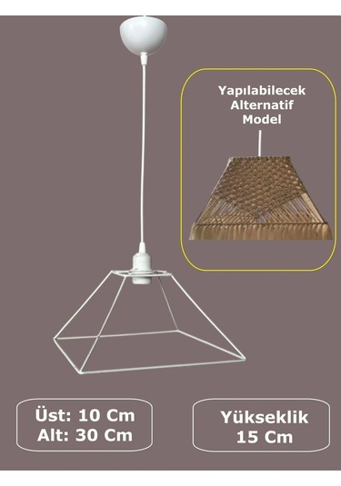 Kare Avize Teli , İskeleti 30x15 Cm Beyaz Statik Boyalı Duy Takımı Dahil Beyaz
