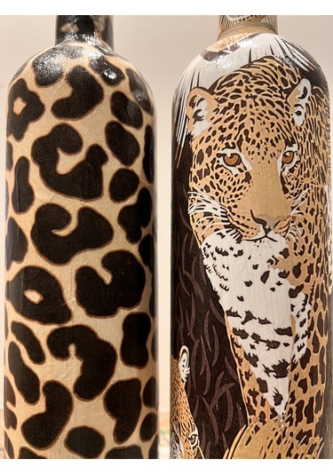 Leopar Desenli Zeytinyağı Sıvıyağ Şişesi Yağdanlık Yağlık, Sirkelik, Sosluk 2'li Set, Ev Dekoru Kahverengi