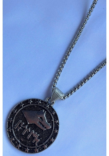 Göktürk Bayrağı El İşçiliği Paslanmaz Çelik Zincir Erkek Kolye Gümüş