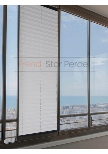 Açık Gri Plise Katlanır Cam Balkon Perdesi - Ofis Perdesi - Salon Perdesi - 043 Açık Gri