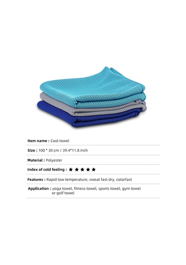 Xiyyadms 3'lü Spor Soğuk Hisli Havlu - Mavi+kral Mavi+gri 30x100cm Hızlı Kuruyan, Teri Emici, Spor, Outdoor Ve Yaz Kullanıma Uygun Çok Renkli