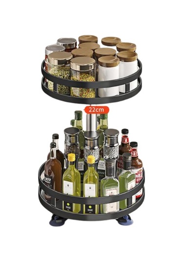 Tcherchi Mutfak Tezgahı Depolama Rafı, Döndürülebilir Ayarlanabilir 2 Katlı Baharat Rafı Siyah