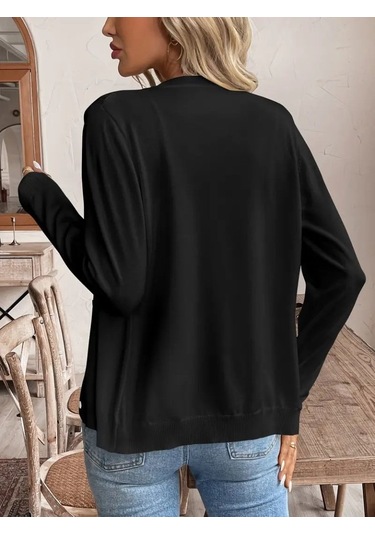 Kadın Uzun Kollu Önden Düğmeli Triko Ceket Siyah