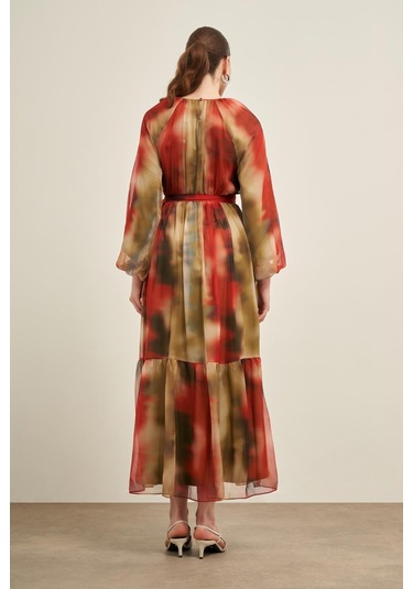 Ftz İpek Şifon Elbise Nar 31028 Nar