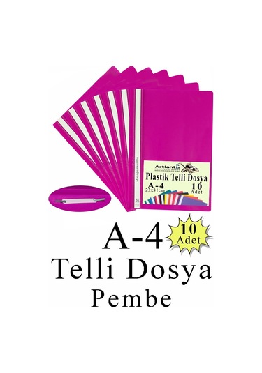 Telli Dosya Plastik A4 10 Lu 1 Paket Poşet Dosyalara Uyumlu Ekonomik Kaliteli Şeffaf Kapak Telli Dosya Okul Büro Ofis Pembe
