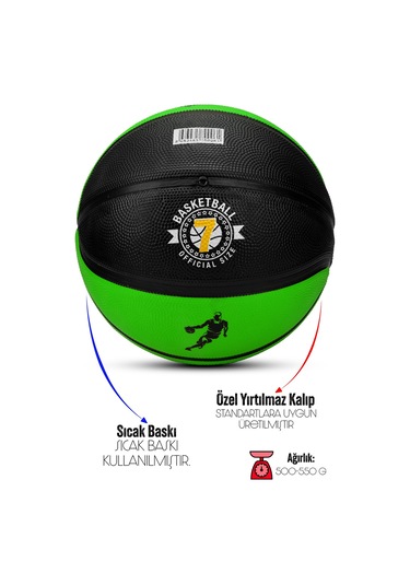 Telvesse Strong Basketbol Topu Pompalı Full Kauçuk Dayanıklı Deep Channel Kabartma No:7 B12 Yeşil
