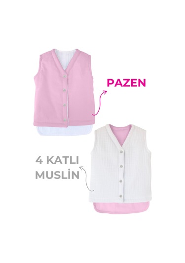 Müslin Bebek Yelek Organik 0-12 Ay Pembe