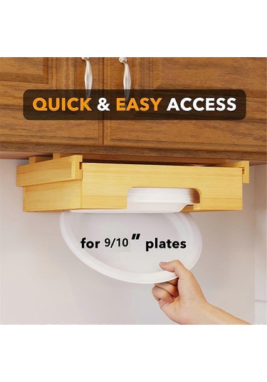 9/10 İnç Bambu Kağıt Tabaklık - Mutfakta Tabak Saklama İçin Dolap Altı Ve Tezgah Üstü Tutucu - Evrensel C -